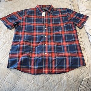 Red and blue plaid button down